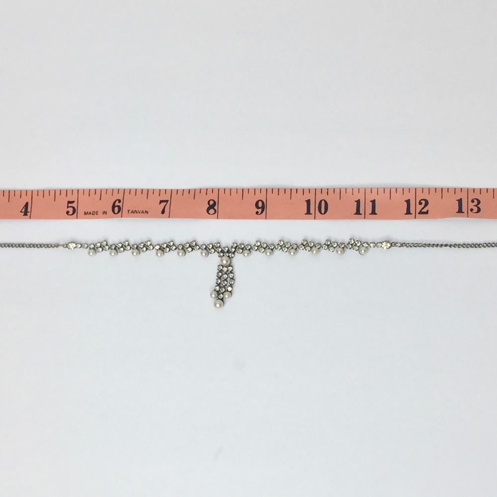 Rhinestone Faux Pearl Necklace 16" Costume Jewelry - Picture 6 of 7